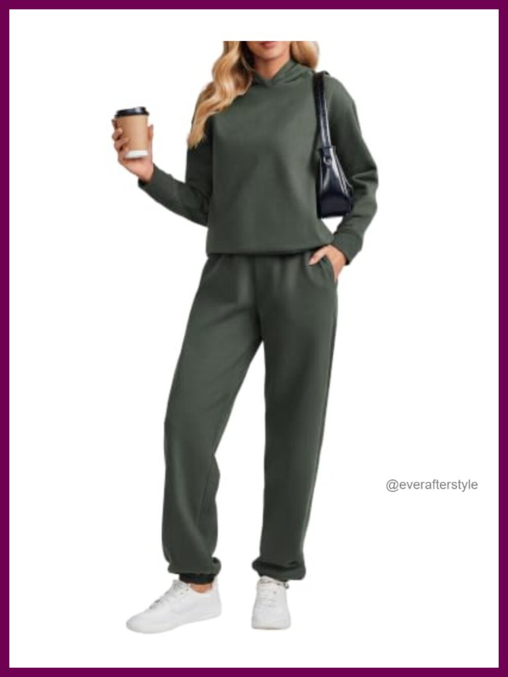 2 Piece Fleece Lounge Set Drop Shoulder Hoodie Jogger Sweatsuit Womens